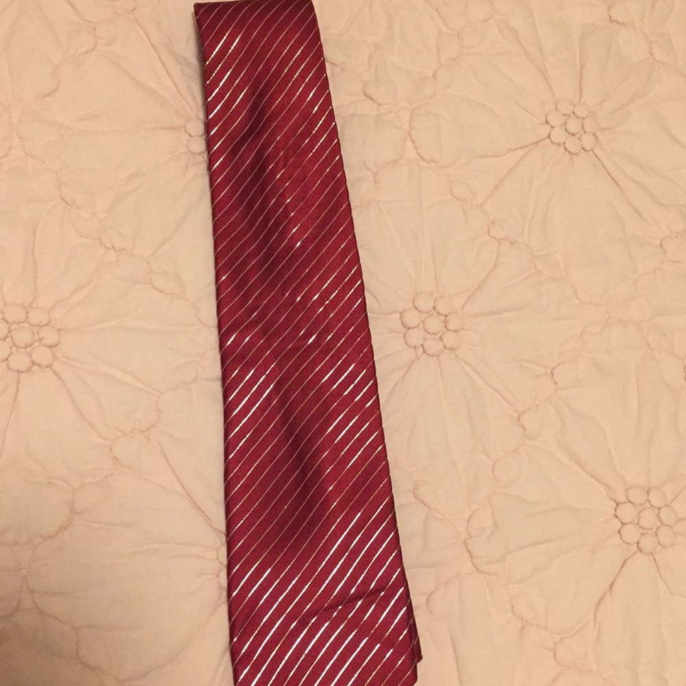 Red tie with silver striping